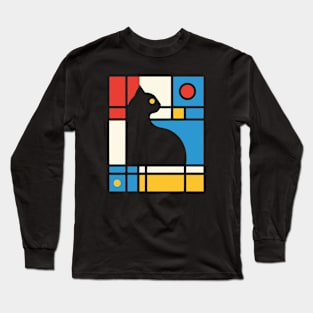 Geometric Cat Abstract Design Long Sleeve T-Shirt